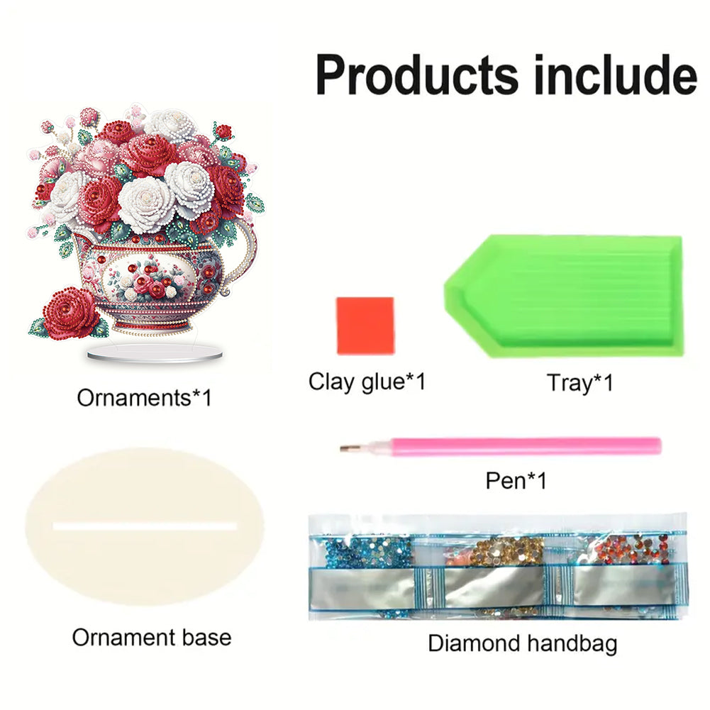 Acrylic Rose Vase Diamond Painting Desktop Decorations for Office Desktop Decor