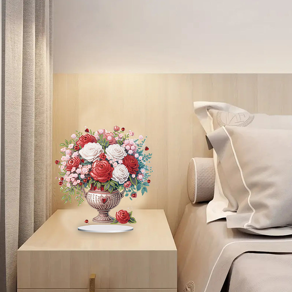 Acrylic Rose Vase Diamond Painting Desktop Decorations for Office Desktop Decor