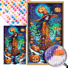Load image into Gallery viewer, AB Diamond Painting - Full Round - Girl in fancy dress and jack-o'-lantern (40*70CM)