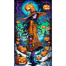 Load image into Gallery viewer, AB Diamond Painting - Full Round - Girl in fancy dress and jack-o'-lantern (40*70CM)