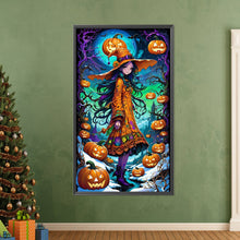 Load image into Gallery viewer, AB Diamond Painting - Full Round - Girl in fancy dress and jack-o'-lantern (40*70CM)