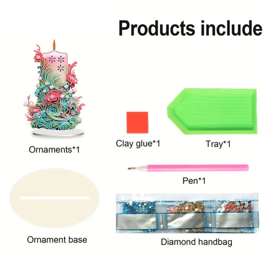 Flowers Candle Table Top Diamond Painting Ornament Kits for Office Desktop Decor