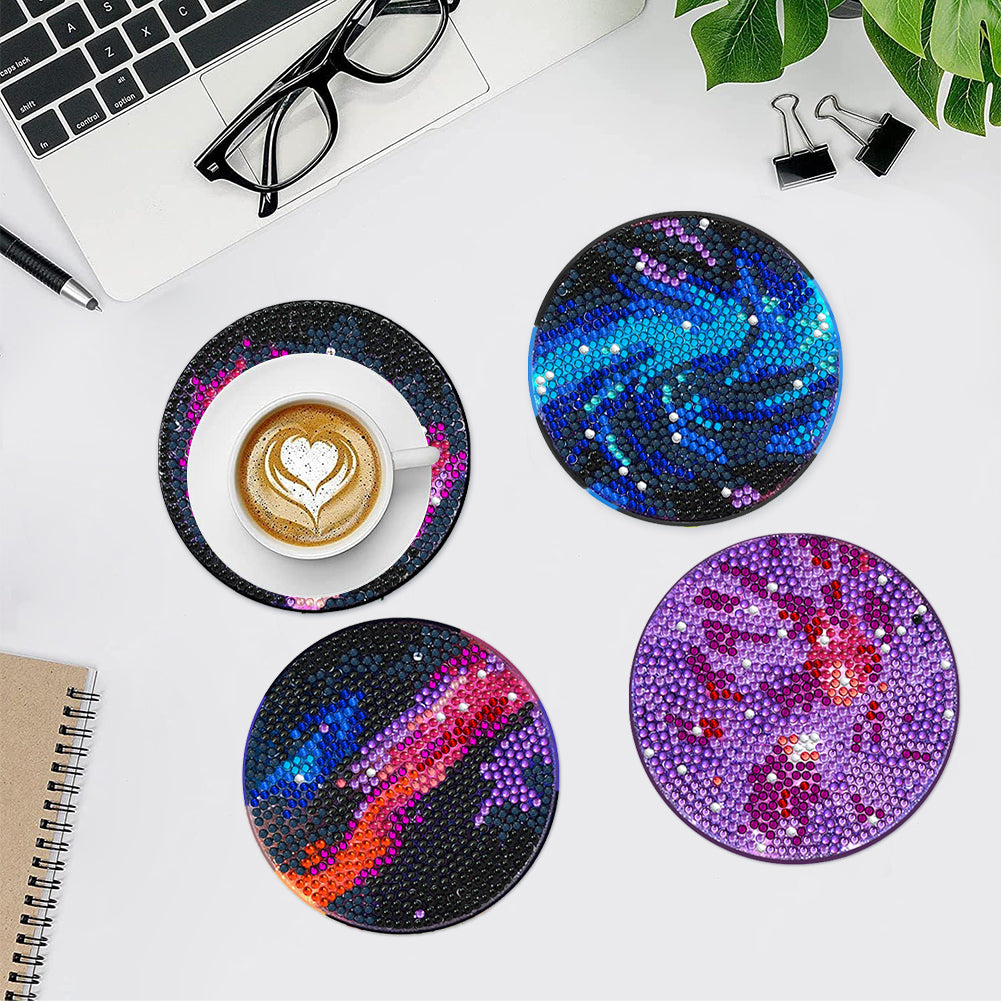 6/8 Pcs Acrylic Summer Beach Diamond Painting Coasters with Holder Cork Pads