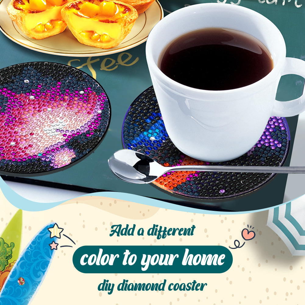 6/8 Pcs Acrylic Summer Beach Diamond Painting Coasters with Holder Cork Pads