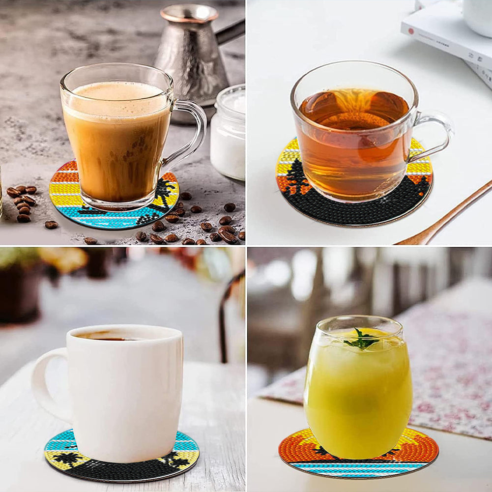 6/8 Pcs Acrylic Summer Beach Diamond Painting Coasters with Holder Cork Pads