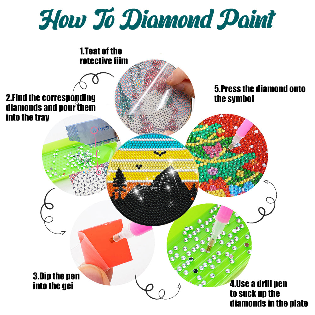 6/8 Pcs Acrylic Summer Beach Diamond Painting Coasters with Holder Cork Pads