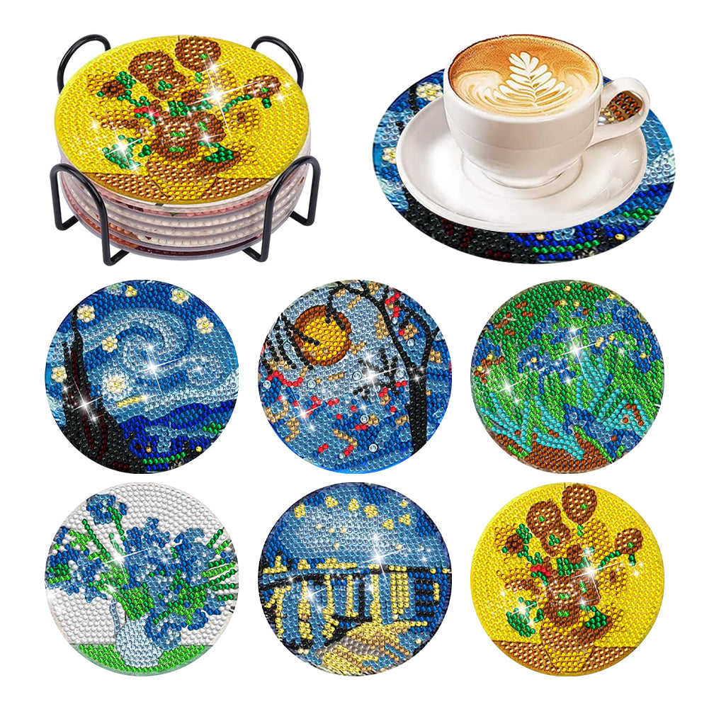 6/8 Pcs Acrylic Summer Beach Diamond Painting Coasters with Holder Cork Pads
