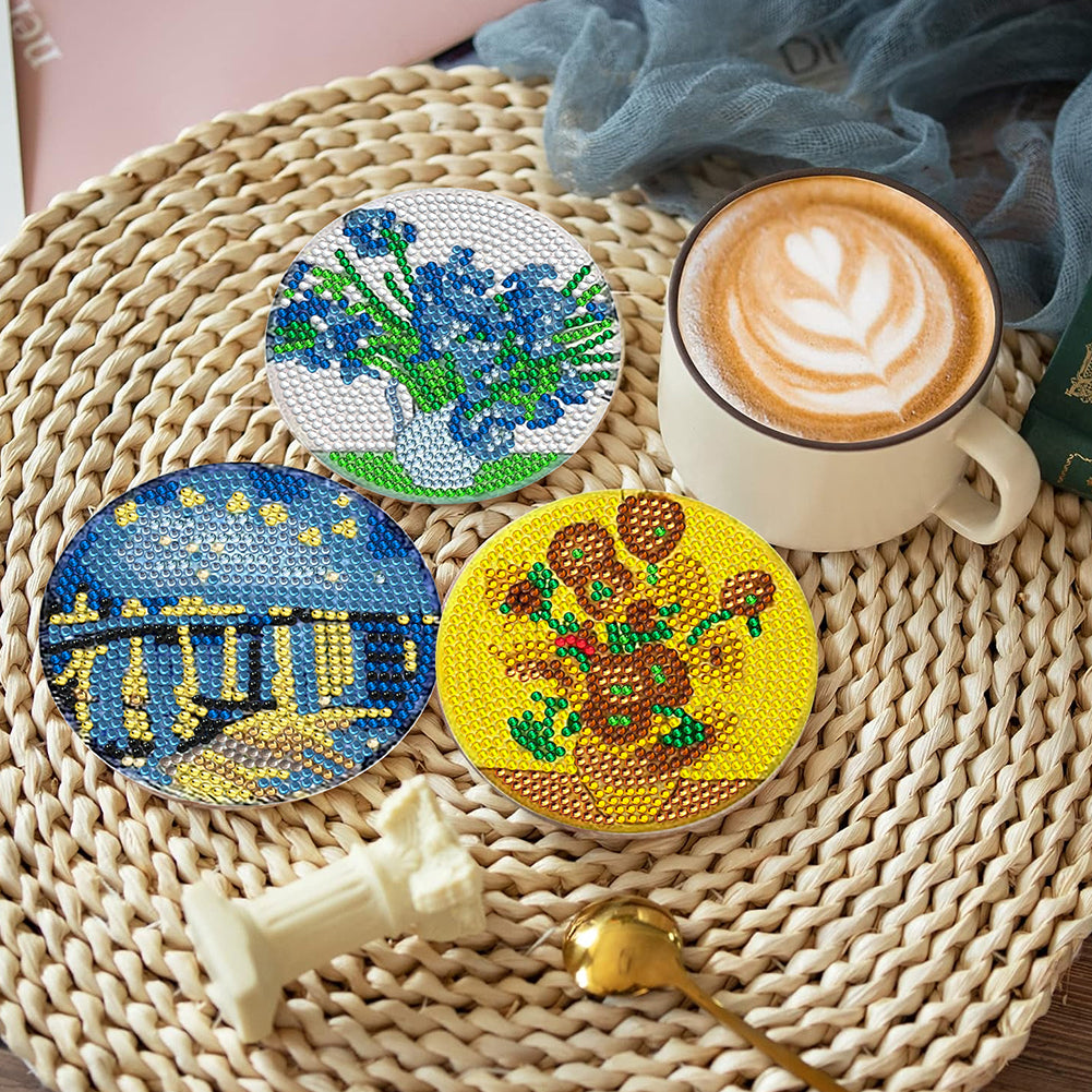 6/8 Pcs Acrylic Summer Beach Diamond Painting Coasters with Holder Cork Pads