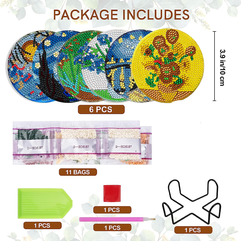 6/8 Pcs Acrylic Summer Beach Diamond Painting Coasters with Holder Cork Pads