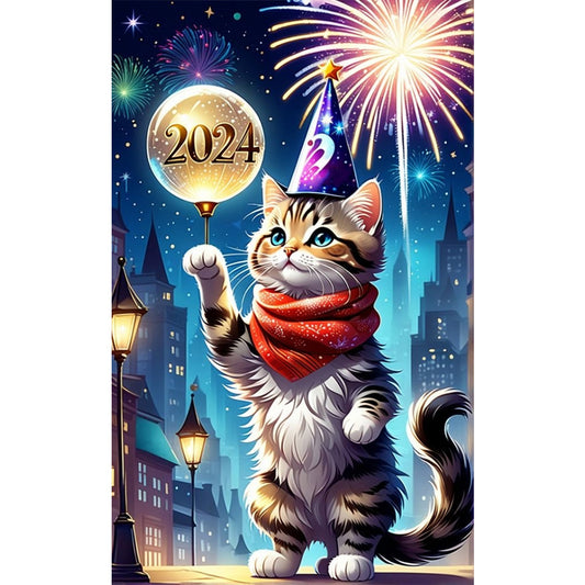 AB Diamond Painting - Full Round - new year kitten (30*50CM)