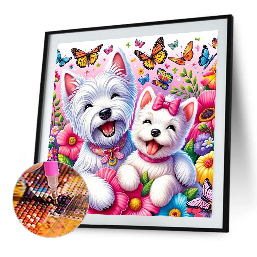 AB Diamond Painting - Full Round - two dogs (30*30CM)
