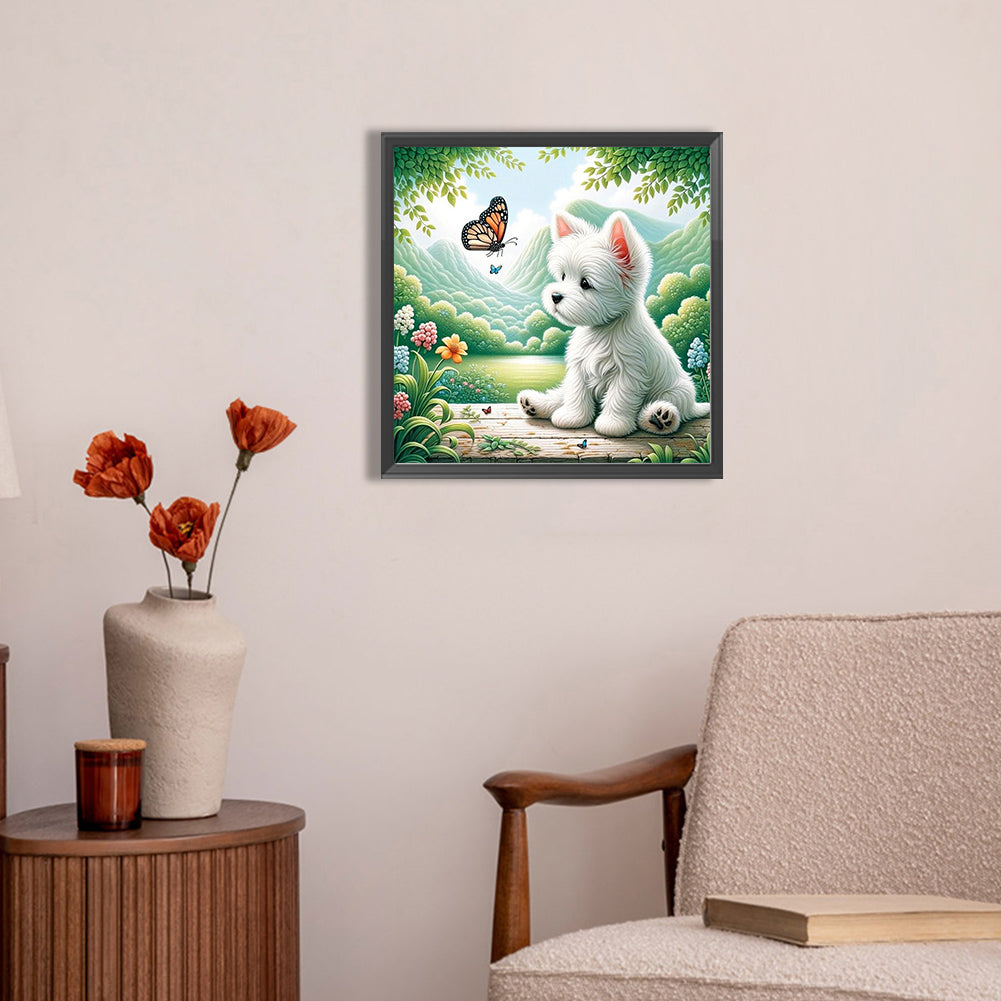 AB Diamond Painting - Full Round - Dog and Butterfly (30*30CM)