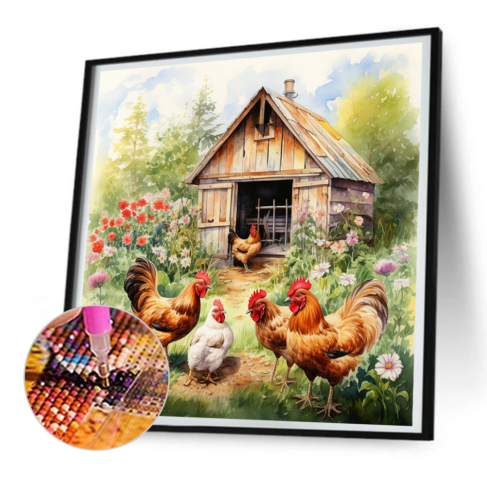 Diamond Painting - Full Round - farm chicken (30*30CM)