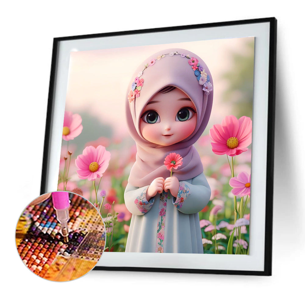 Diamond Painting - Full Round - girl and flower (30*30CM)