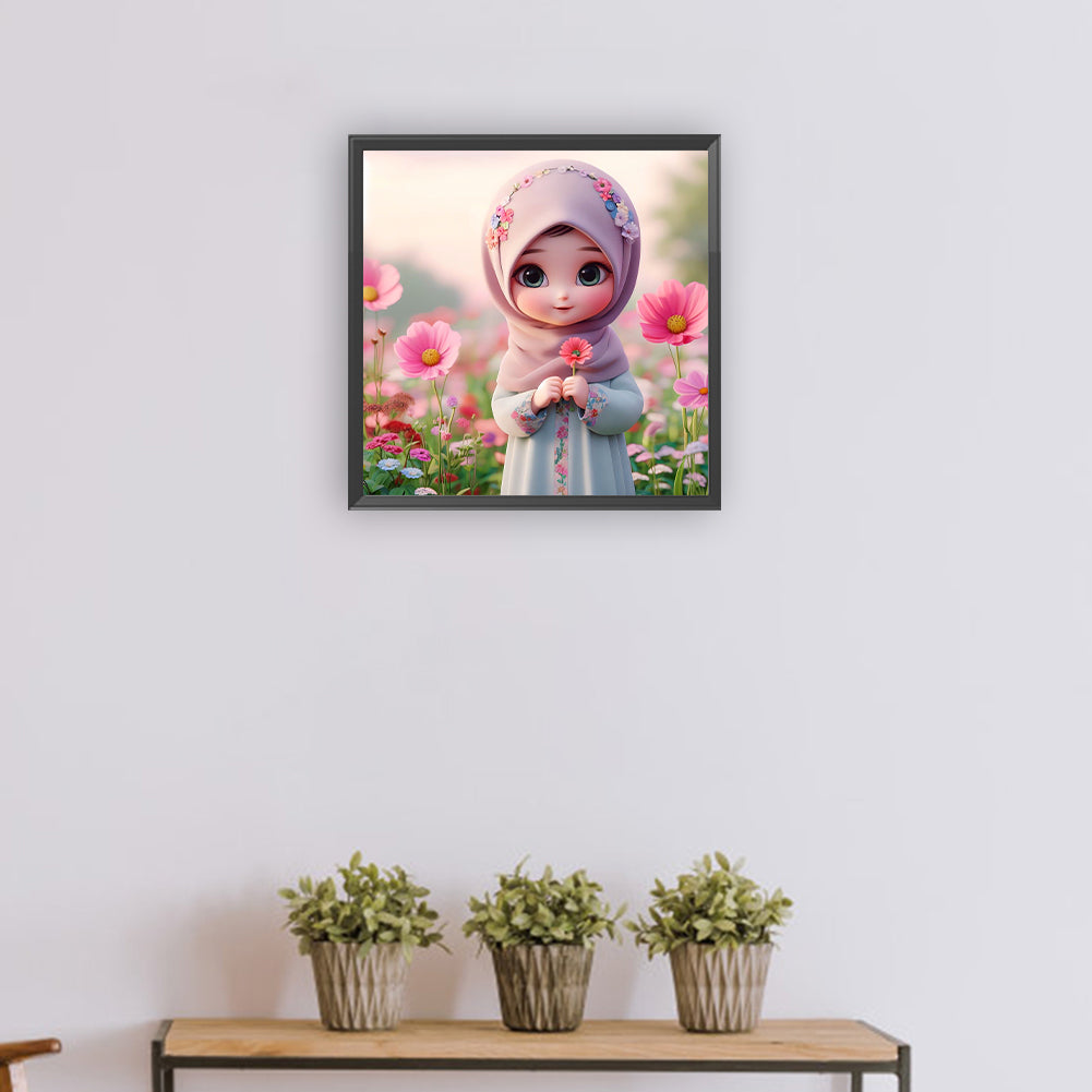 Diamond Painting - Full Round - girl and flower (30*30CM)