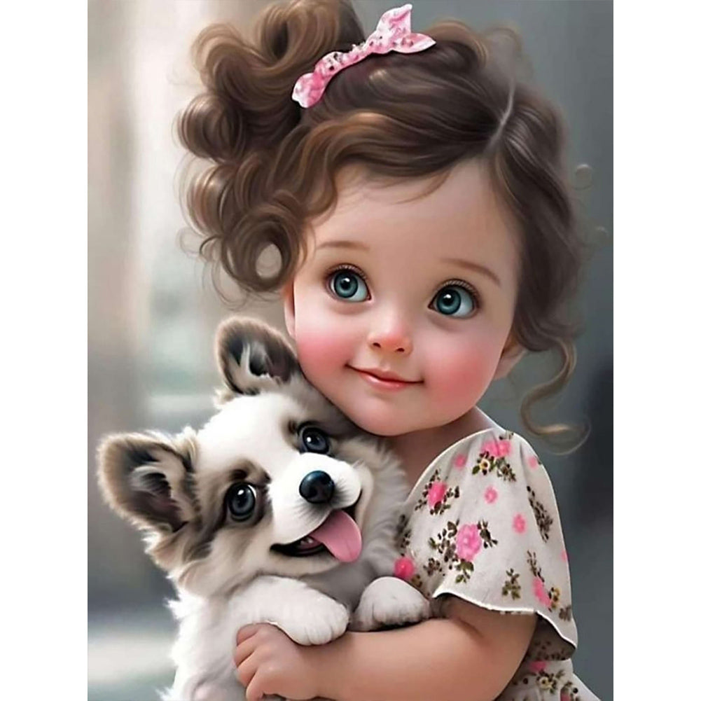 Diamond Painting - Full Round - little girl and animals (30*40CM)