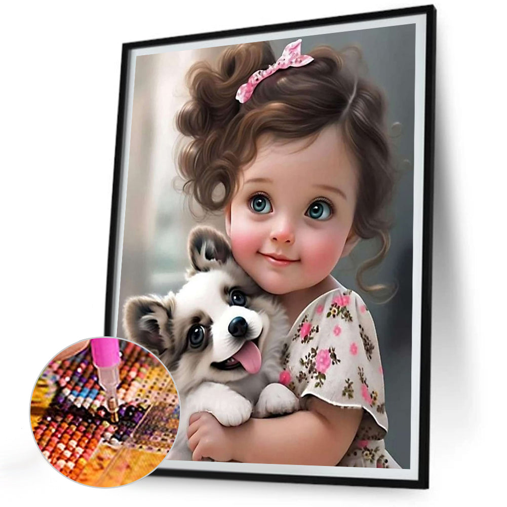 Diamond Painting - Full Round - little girl and animals (30*40CM)