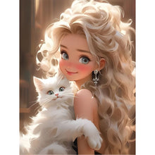 Load image into Gallery viewer, Diamond Painting - Full Round - Blonde girl holding cat (30*40CM)