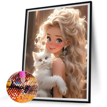 Load image into Gallery viewer, Diamond Painting - Full Round - Blonde girl holding cat (30*40CM)