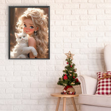Load image into Gallery viewer, Diamond Painting - Full Round - Blonde girl holding cat (30*40CM)