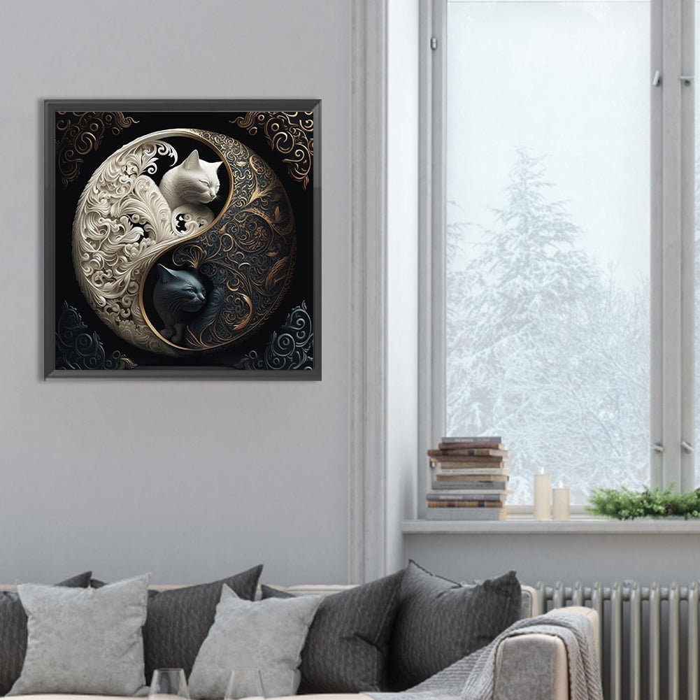 Diamond Painting - Full Round - Yin Yang Tai Chi Cat (30*30CM)