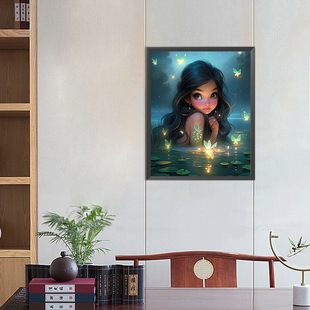 AB Diamond Painting - Full Round - Girl in the middle of the lake (40*50CM)