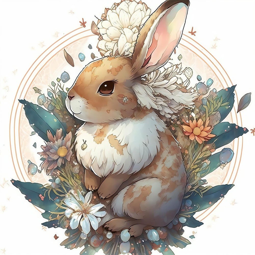 AB Diamond Painting - Full Round - Brown bunny with flowers (40*40CM)