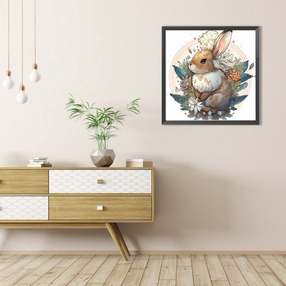 AB Diamond Painting - Full Round - Brown bunny with flowers (40*40CM)