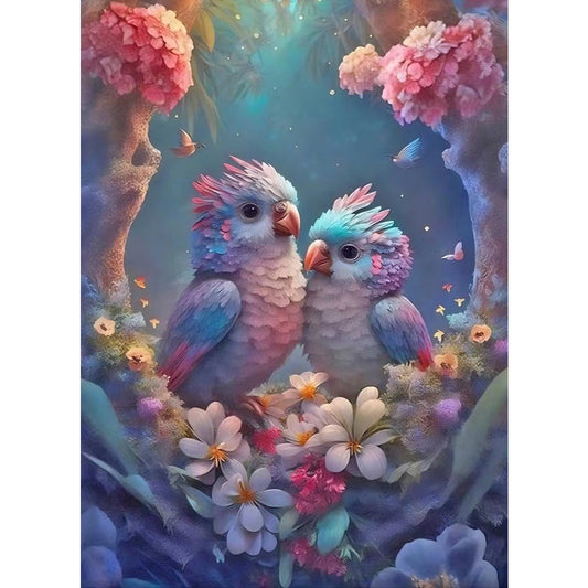 AB Diamond Painting - Full Round - A pair of colorful lovebirds (40*55CM)