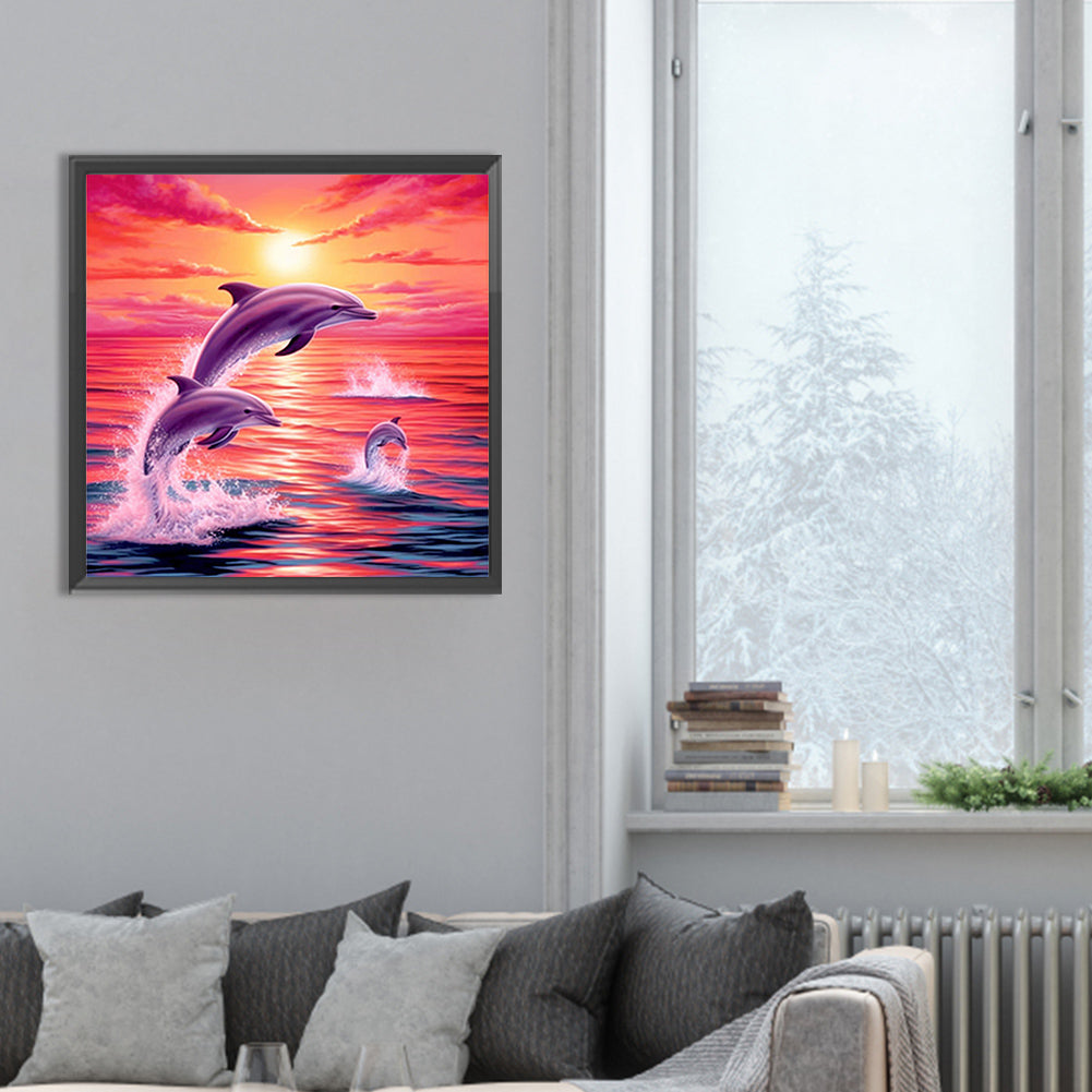 Diamond Painting - Full Round - pink ocean dolphin (30*30CM)