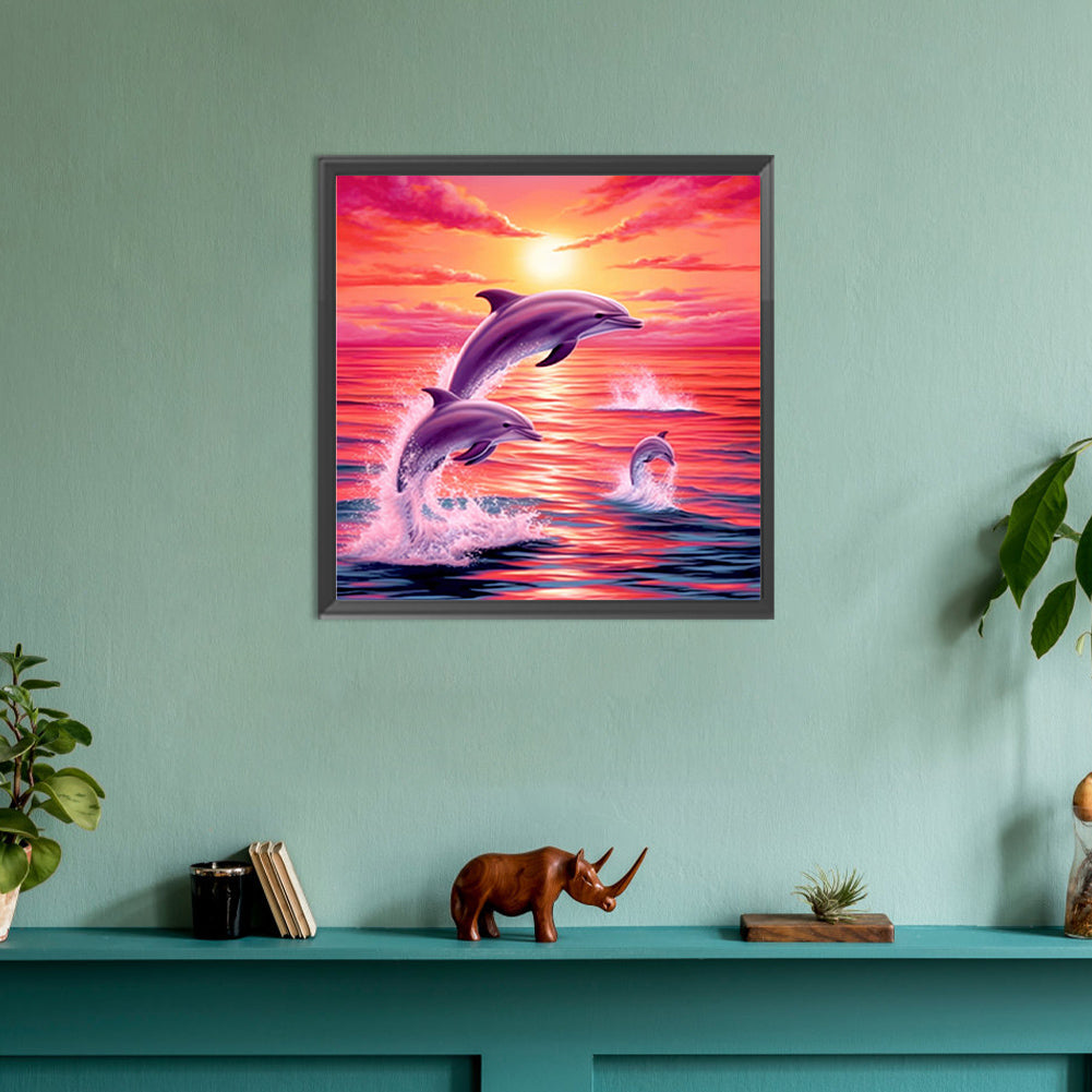 Diamond Painting - Full Round - pink ocean dolphin (30*30CM)
