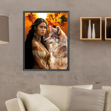 Load image into Gallery viewer, Diamond Painting - Full Round - indian wolf girl (30*40CM)