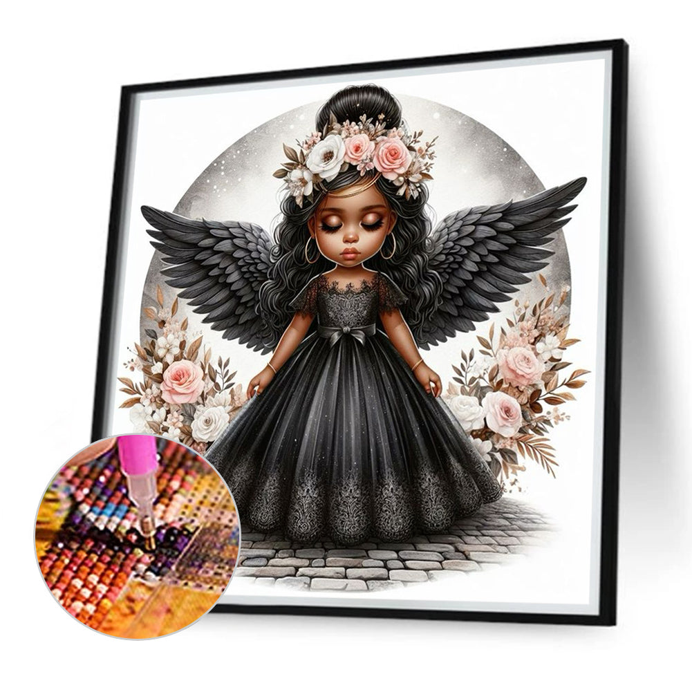 Diamond Painting - Full Round - black angel girl (40*40CM)