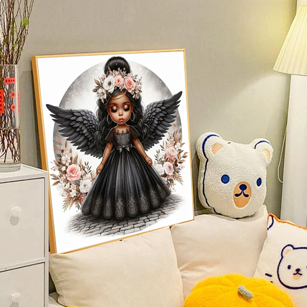 Diamond Painting - Full Round - black angel girl (40*40CM)