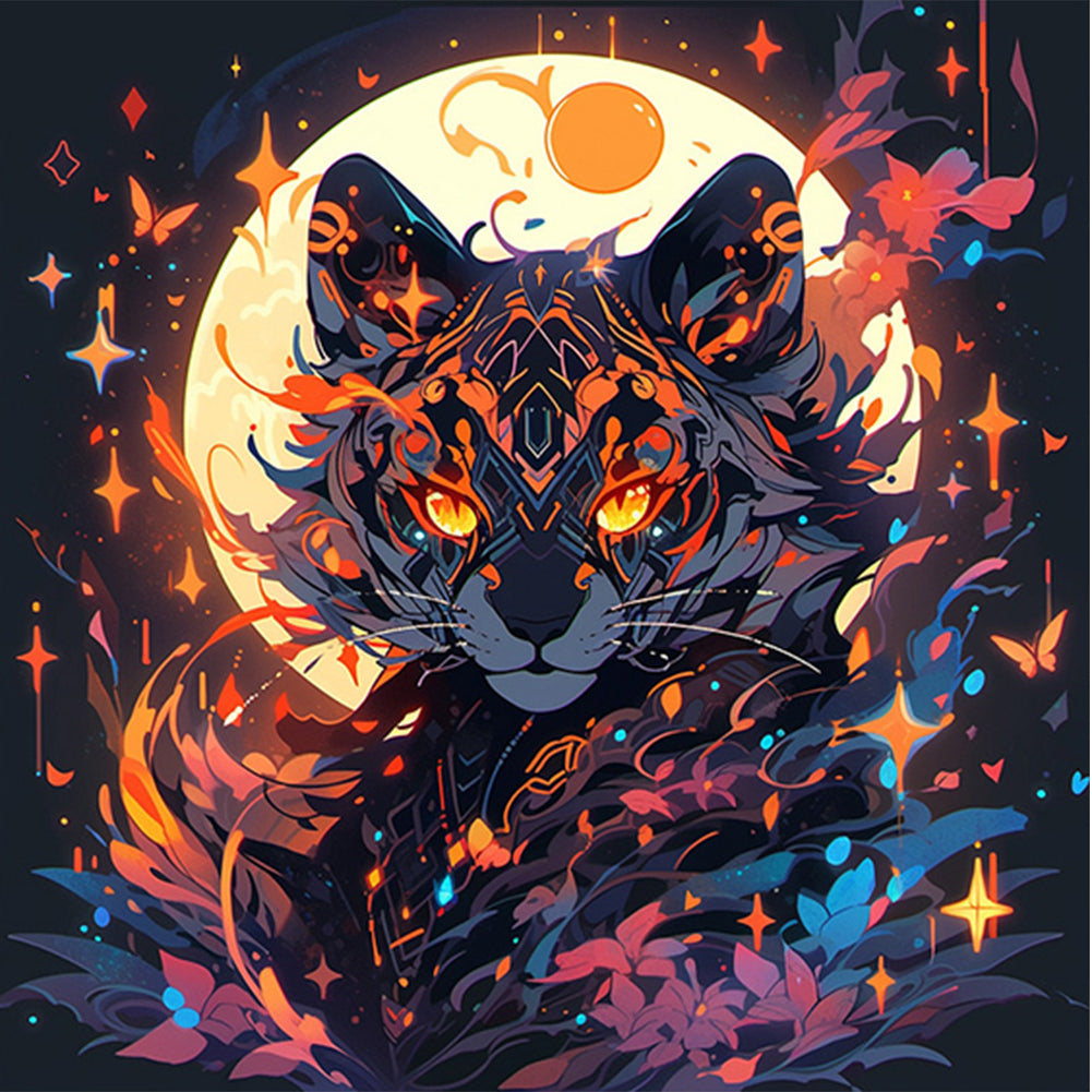 AB Diamond Painting - Full Round - Tiger under the moon (40*40CM)