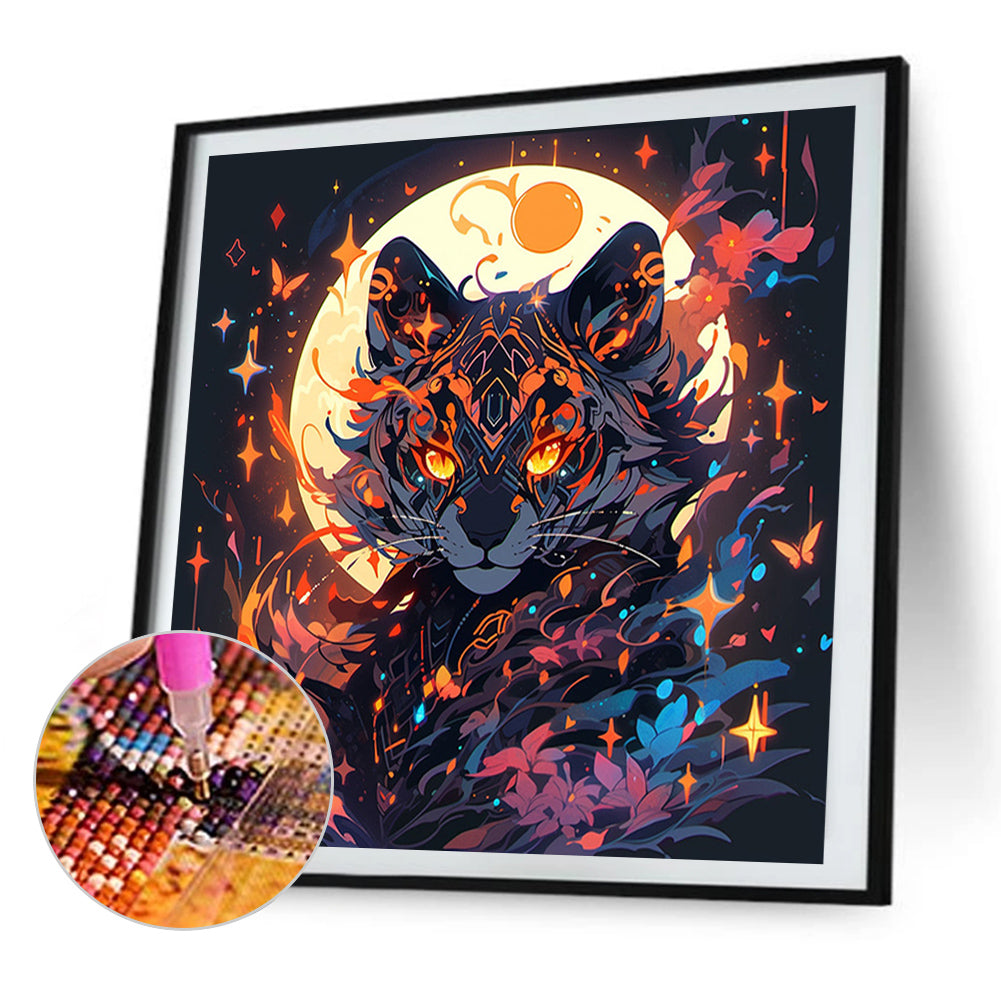 AB Diamond Painting - Full Round - Tiger under the moon (40*40CM)