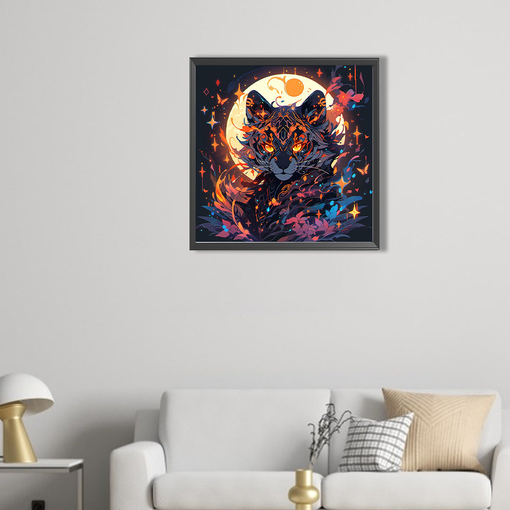 AB Diamond Painting - Full Round - Tiger under the moon (40*40CM)