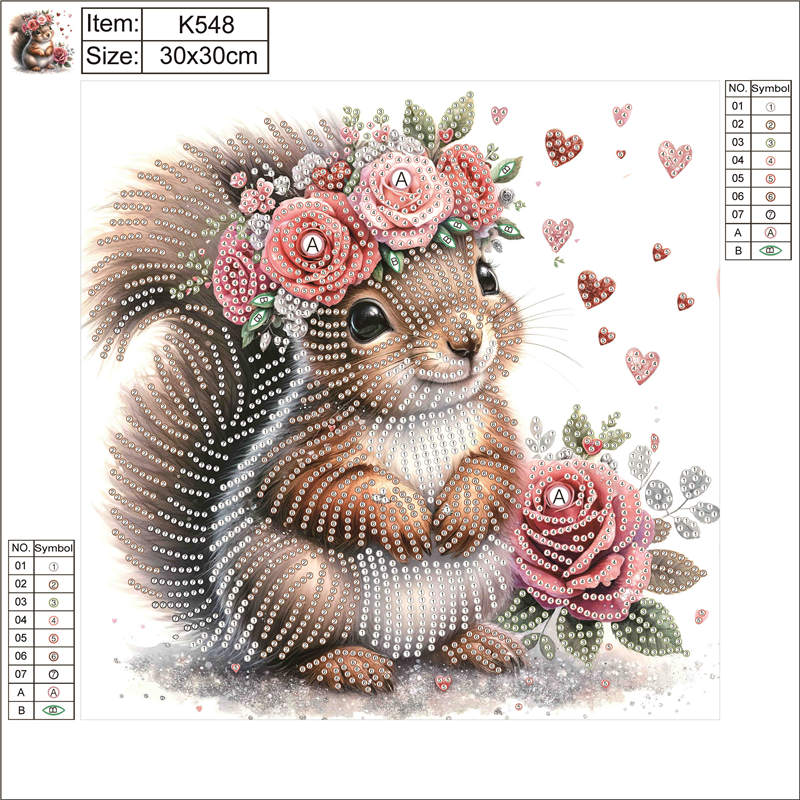 Diamond Painting - Partial Special Shaped - Flowered squirrel (30*30CM)