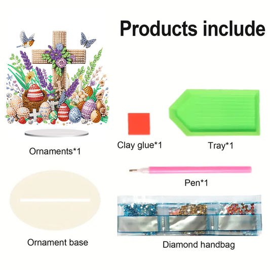 Cross Easter Egg Diamond Painting Tabletop Ornament Kit for Home Office Decor
