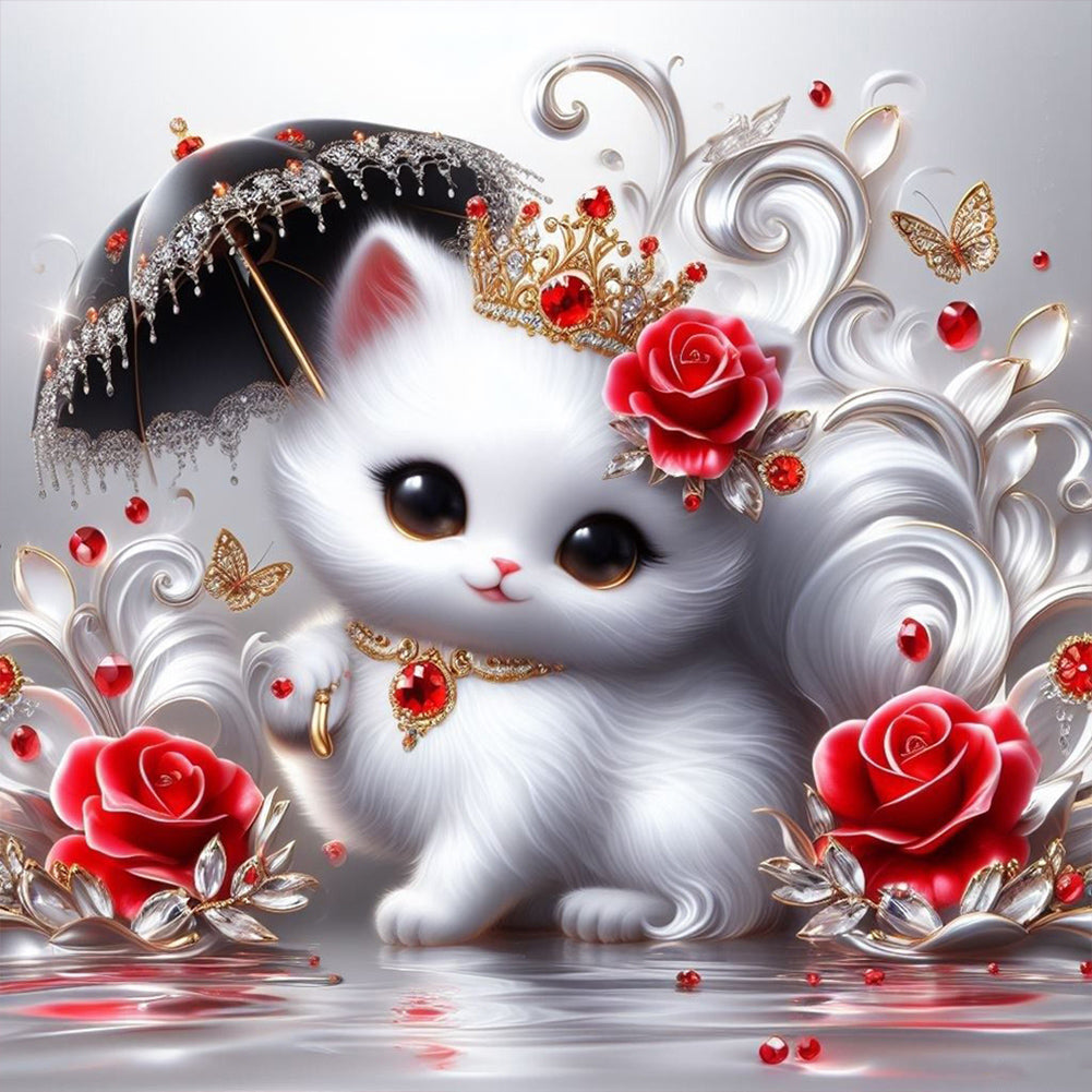 Diamond Painting - Full Round - Kitten holding an umbrella (30*30CM)