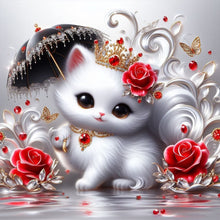 Load image into Gallery viewer, Diamond Painting - Full Round - Kitten holding an umbrella (30*30CM)