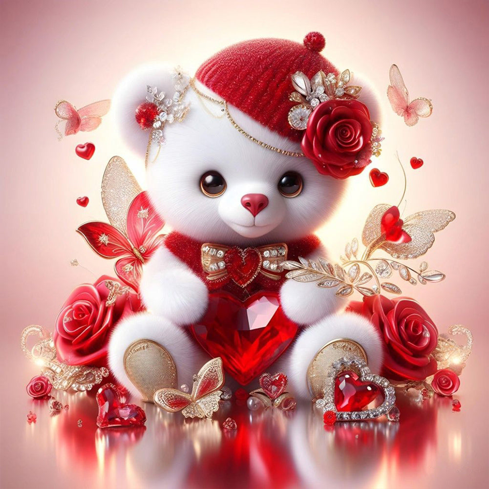 Diamond Painting - Full Round - love rose little white bear (30*30CM)