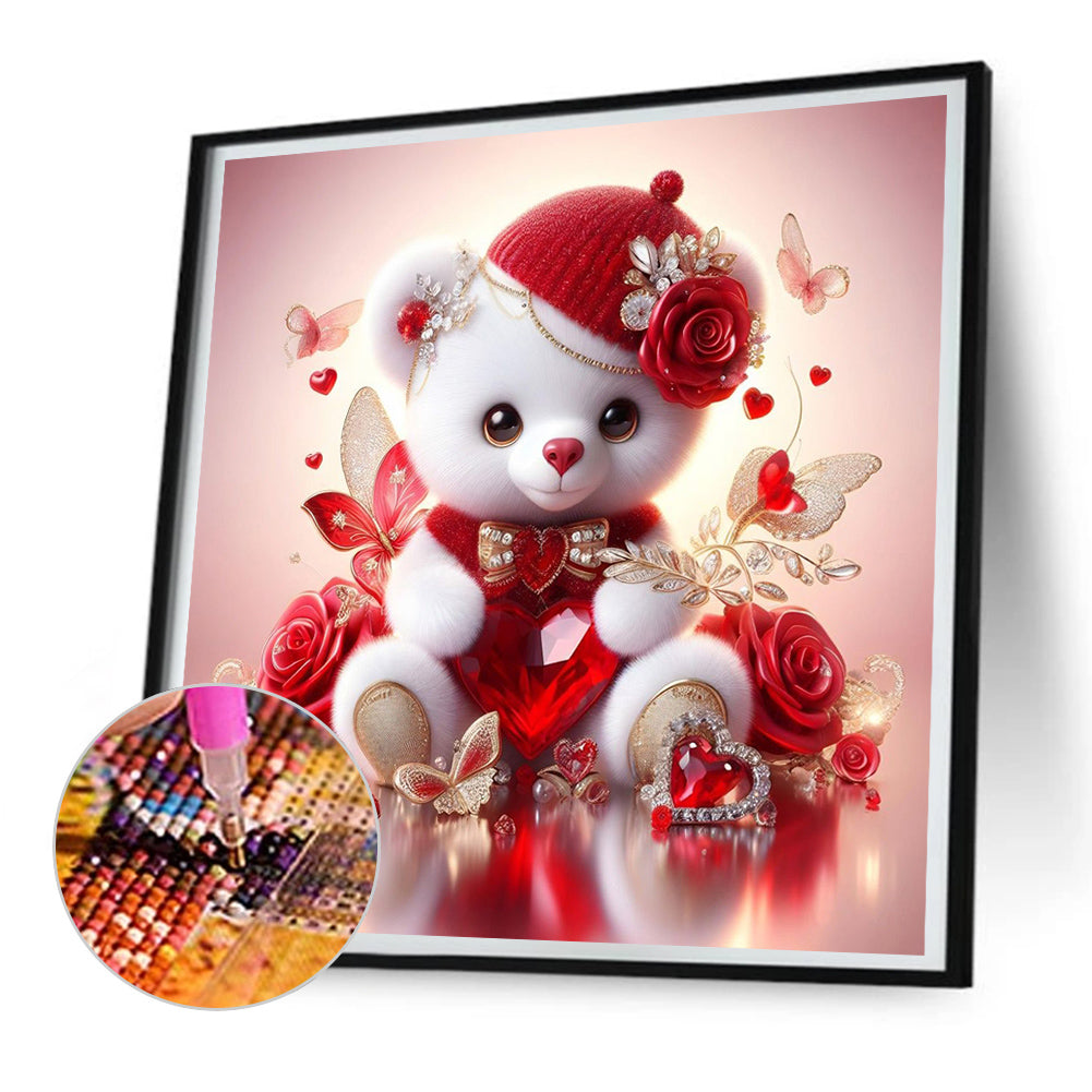Diamond Painting - Full Round - love rose little white bear (30*30CM)