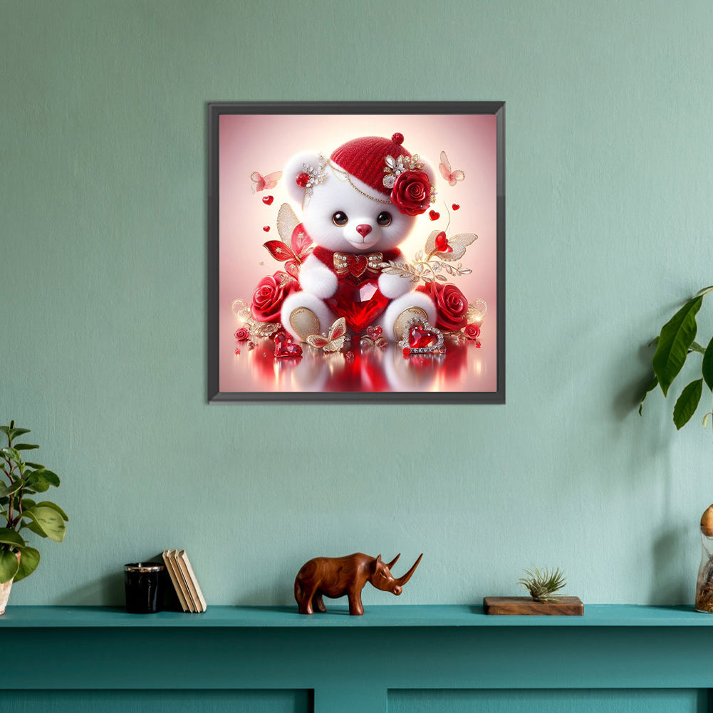 Diamond Painting - Full Round - love rose little white bear (30*30CM)