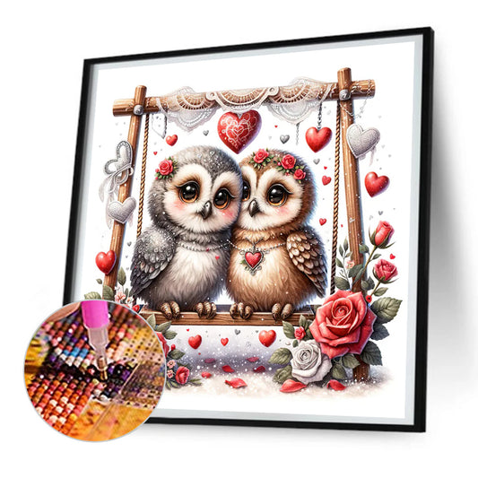 Diamond Painting - Full Round - love flower owl (30*30CM)