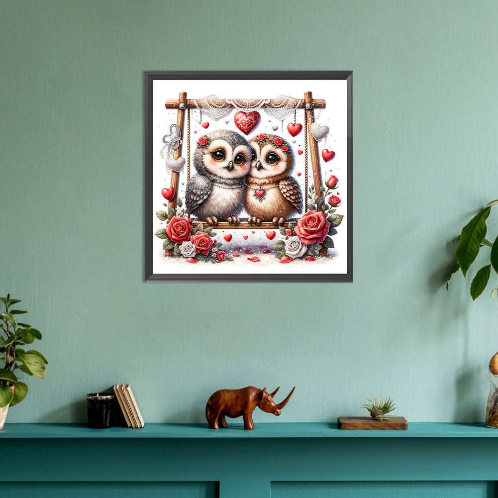 Diamond Painting - Full Round - love flower owl (30*30CM)