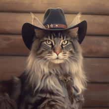 Load image into Gallery viewer, Diamond Painting - Full Round - Desert cool cowboy long haired cat (30*30CM)