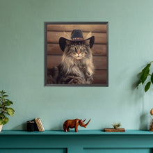 Load image into Gallery viewer, Diamond Painting - Full Round - Desert cool cowboy long haired cat (30*30CM)