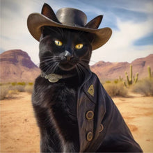 Load image into Gallery viewer, Diamond Painting - Full Round - Desert cool cowboy black cat (30*30CM)