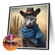 Load image into Gallery viewer, Diamond Painting - Full Round - Desert cool denim blue cat (30*30CM)